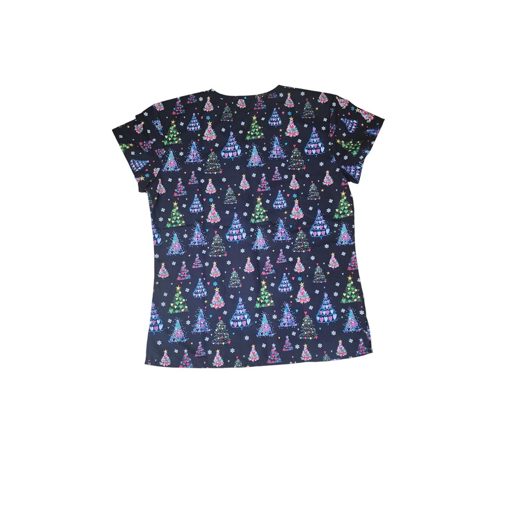 Gabby Brooke Women's Christmas Trees V-Neck Scrub Top Size Small NWT‎